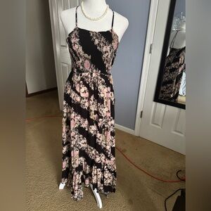 Free People Black and Pink Floral Maxi Dress
